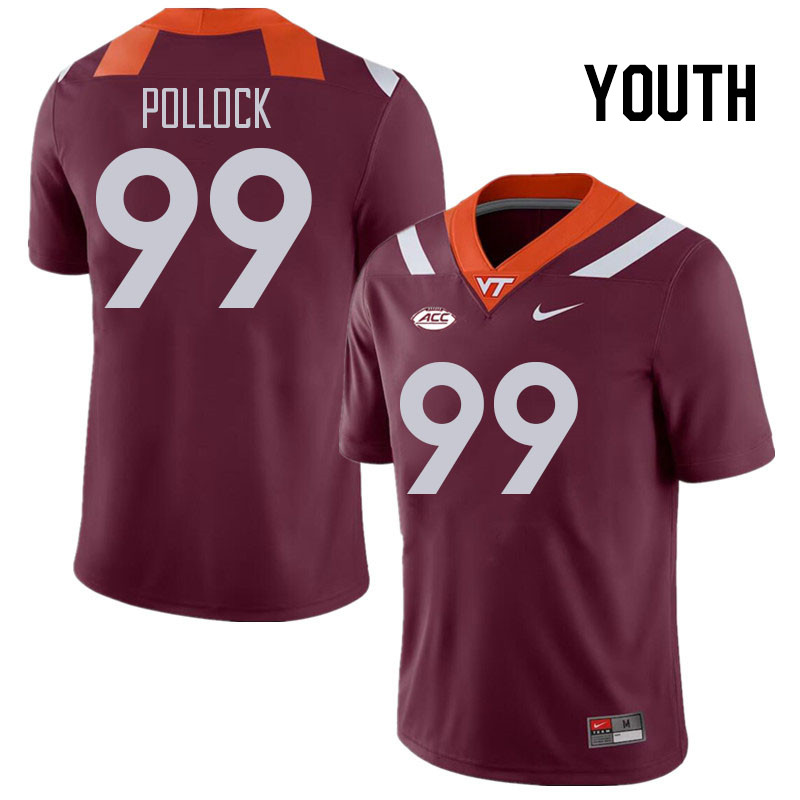 Youth #99 Justin Pollock Virginia Tech Hokies College Football Jerseys Stitched Sale-Maroon